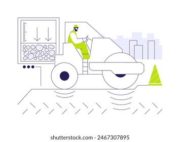 Compacting subgrade abstract concept vector illustration. Repairman on a tractor deals with soil compaction, infrastructure building, road construction, industrial engineering abstract metaphor.