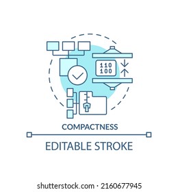 Compactness turquoise concept icon. Concise code. Feature of programming languages abstract idea thin line illustration. Isolated outline drawing. Editable stroke. Arial, Myriad Pro-Bold fonts used