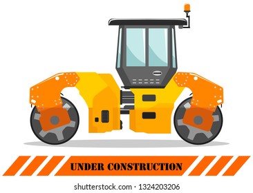 Compactor. Detailed illustration of heavy construction machines and equipment. Vector illustration