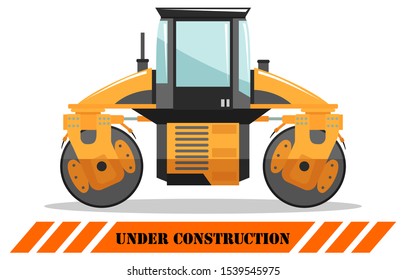 Compactor. Detailed illustration of heavy construction machine and equipment. Vector illustration.