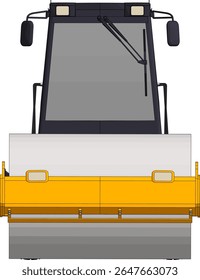 Um compactador é um equipamento pesado que funciona para compactar o solo. Vetor compactador isolado em fundo branco.