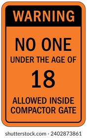 Compactor machinery safety sign and labels