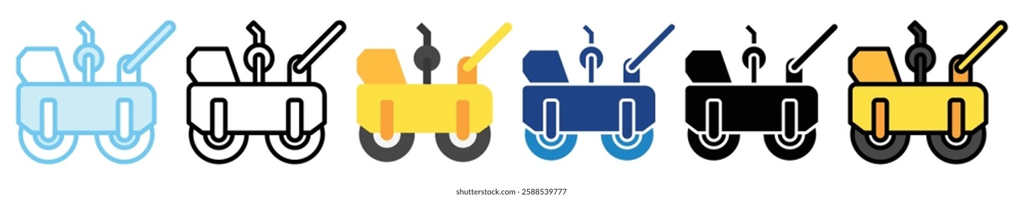 Compactor Roller multi style, mini illustration icon. outline, flat, glyph, line color, UI, UX, app and web, digital or print. related to heavy machinery, industry, road construction theme