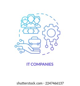 IT companies blue gradient concept icon. Startup assistance type abstract idea thin line illustration. Tech support. Computer system maintenance. Isolated outline drawing. Myriad Pro-Bold font used