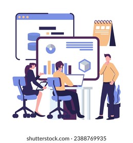 the companies engaged in construction along with column graph flat illustration