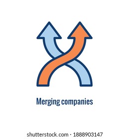 Companies merging together, one buying out the other - icon set banner