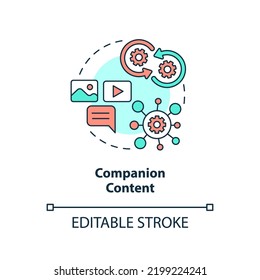 Companion content concept icon. Media platforms. Creator economy trend abstract idea thin line illustration. Isolated outline drawing. Editable stroke. Arial, Myriad Pro-Bold fonts used