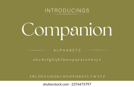 Companion Elegant luxury abstract wedding fashion logo font alphabet. Minimal classic  urban fonts for logo, brand etc. Typography typeface uppercase lowercase and number. vector illustration