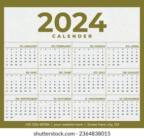 company 2024 calendar vector Template