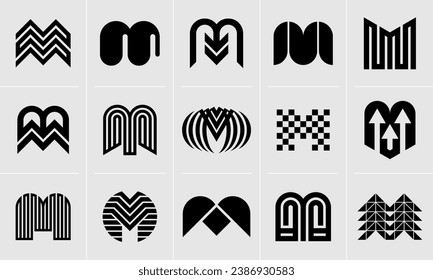 Company abstract line M letter typography logo design set