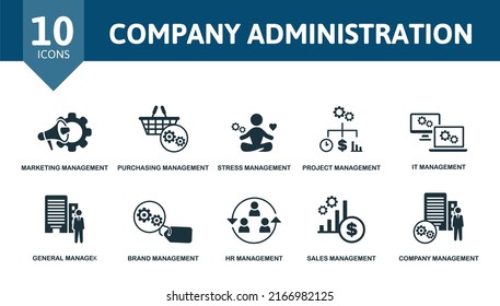 Company Administration set icon. Editable icons company administration theme such as marketing management, stress management, it management and more.
