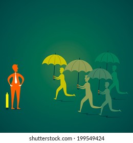 company agent run with umbrella to secure the customer or client concept vector