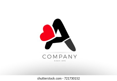 Company alphabet letter A logo design with red love heart symbol