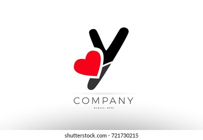 Company alphabet letter Y logo design with red love heart symbol
