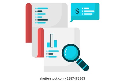 company analysis data display magnifying glass and bar chart