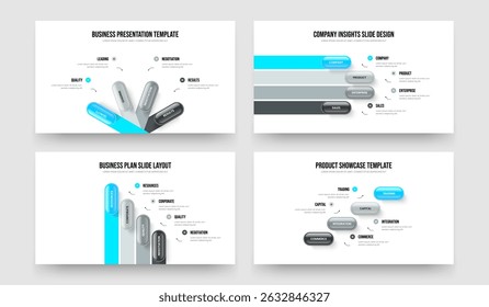 Company Analysis Four Four Four Four Element Infographic Slideshow Design Vector Illustration Bundle. Investor Insight 4 4 4 4 Step Diagram Frame Template Set.