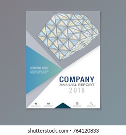 Company annual report with abstract triangular geometric shape on gray and white layout template background