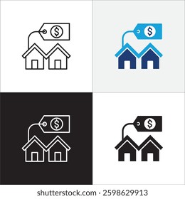 Company asset value icon. Asset price icon. Icon design compatible for house price, real estate, business resource, company property, finance, financial, wealth. Vector illustration.