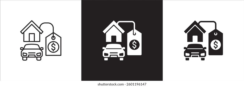 Company asset value icon. Asset price icon. Icon design compatible for car dealer, real estate, rental, business resource, company property, finance, financial, wealth. Vector illustration.