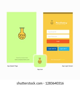 Company Beaker Splash Screen and Login Page design with Logo template. Mobile Online Business Template