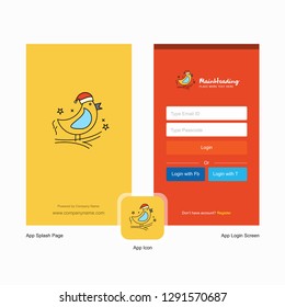 Company Bird  Splash Screen and Login Page design with Logo template. Mobile Online Business Template