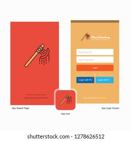 Company Bloody axe Splash Screen and Login Page design with Logo template. Mobile Online Business Template