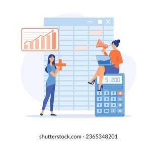 company bookkeeping report by accountants, Software for accounting with sheet, formula, calculators. make balance sheet easier with software. flat vector modern illustration