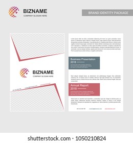 Company borchure design with slogan and with world map logo vect