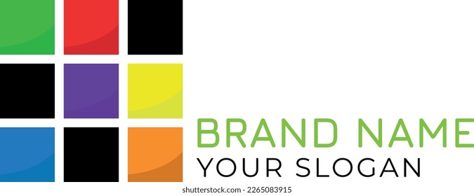 Company or brand logo with space for name and slogan, colorful and black squares.