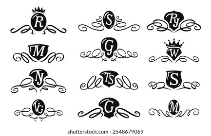 Marca da empresa conjunto de símbolos emblema. Logotipo real, premium, vip, distintivo de elite