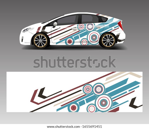 Company branding Car decal wrap\
design vector. Graphic abstract shapes designs company\
car