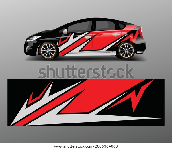 Company branding Car decal wrap\
design vector. Graphic abstract shapes designs company\
car