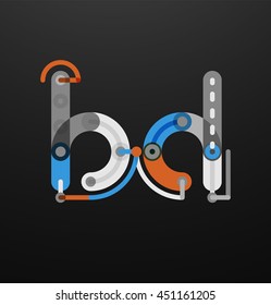 Company branding logo of initial letters on black. Flat cartoon industrial wire or tube design of ABC typeface