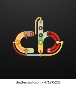 Logotipo da marca da empresa com as letras iniciais em preto. Design de fio industrial ou tubo de desenhos animados planos de tipo ABC