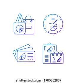 Conjunto de iconos vectoriales lineales de degradado de materiales de marca de empresa. Empresa de publicidad con uso de tarjetas de marca. Conjunto de símbolos de contorno de línea delgada. Colección de ilustraciones de esquemas vectoriales aislados