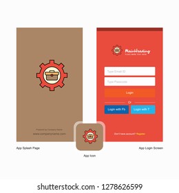 Company Breifcase setting  Splash Screen and Login Page design with Logo template. Mobile Online Business Template