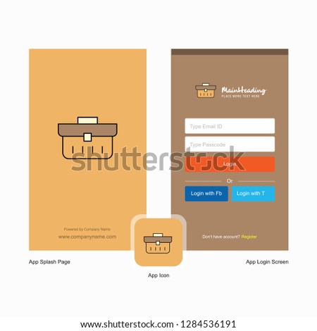 Company Breifcase  Splash Screen and Login Page design with Logo template. Mobile Online Business Template