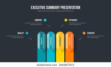 Company Briefing Four Element Diagram Frame Layout. Business Launch Presentation Design Vector Illustration. Sales Analysis 4 Option Infographic Slideshow Template.