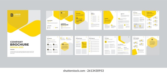 Company brochure 16 page Template Layout Design concept Minimalist corporate brochure layout with cover back and inside pages