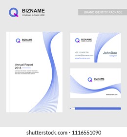 Company brochure design with blue theme and Q logo vector