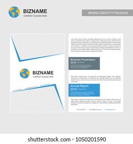 Company brochure design with world map logo and company theme ve