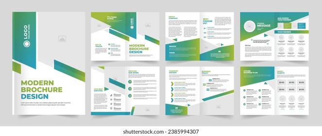 Company brochure template layout, green color shape template design, modern brochure design 