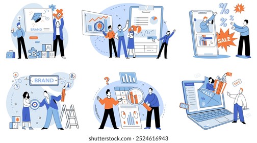 Company build vector illustration. Project, mosaic, assembles diverse pieces into cohesive picture progress within company Management, conductor, orchestrates harmonious performance tasks