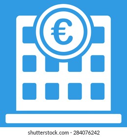 Company building from BiColor Euro Banking Icon Set. Vector style: flat, white symbol, rounded angles, blue background.
