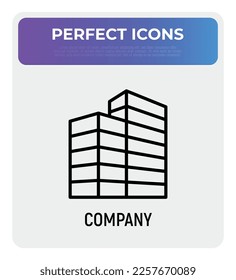 Company building exterior thin line icon. Real estate. Modern vector illustration.