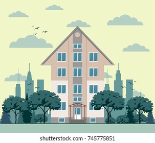 Company building in flat style. Vector Illustration