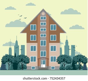 Company building in flat style. Vector Illustration