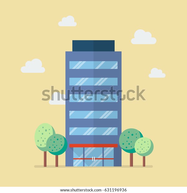 Company\
building in flat style. Vector\
Illustration