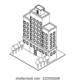Company building isometric black and white