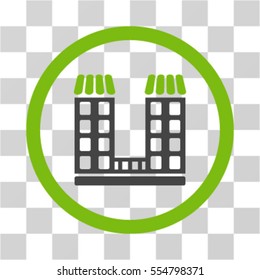Company Building vector bicolor rounded icon. Image style is a flat icon symbol inside a circle, light green and gray colors, transparent background.